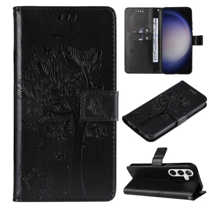 Tree & Cat Embossed Pattern Flip Leather Phone Case
