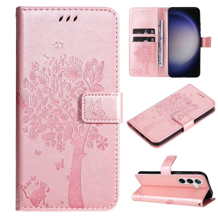 Tree & Cat Embossed Pattern Flip Leather Phone Case