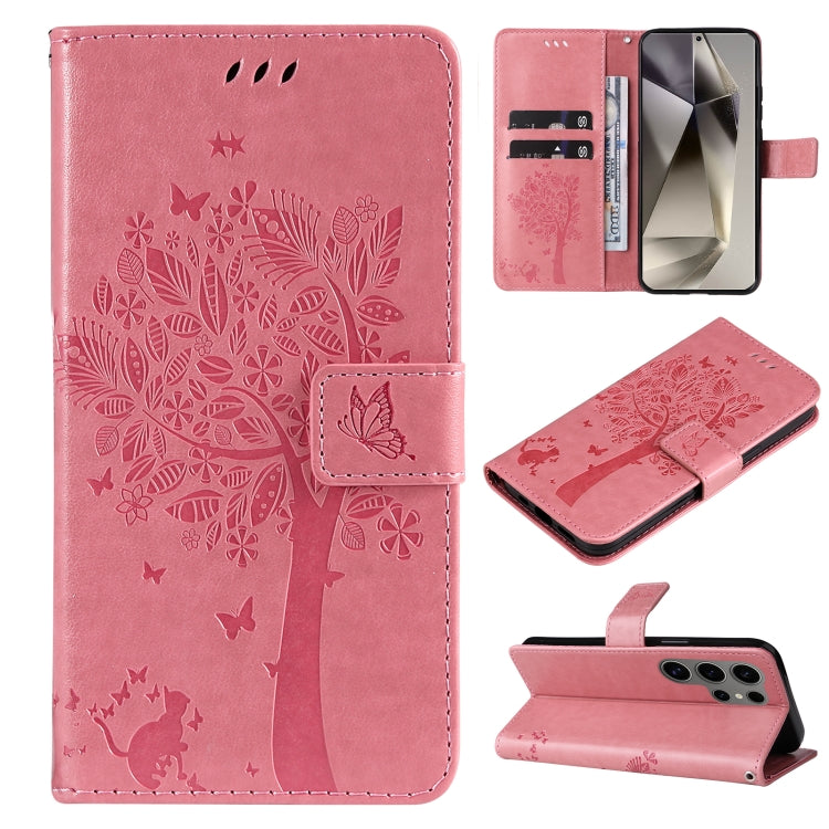 Tree & Cat Embossed Pattern Flip Leather Phone Case