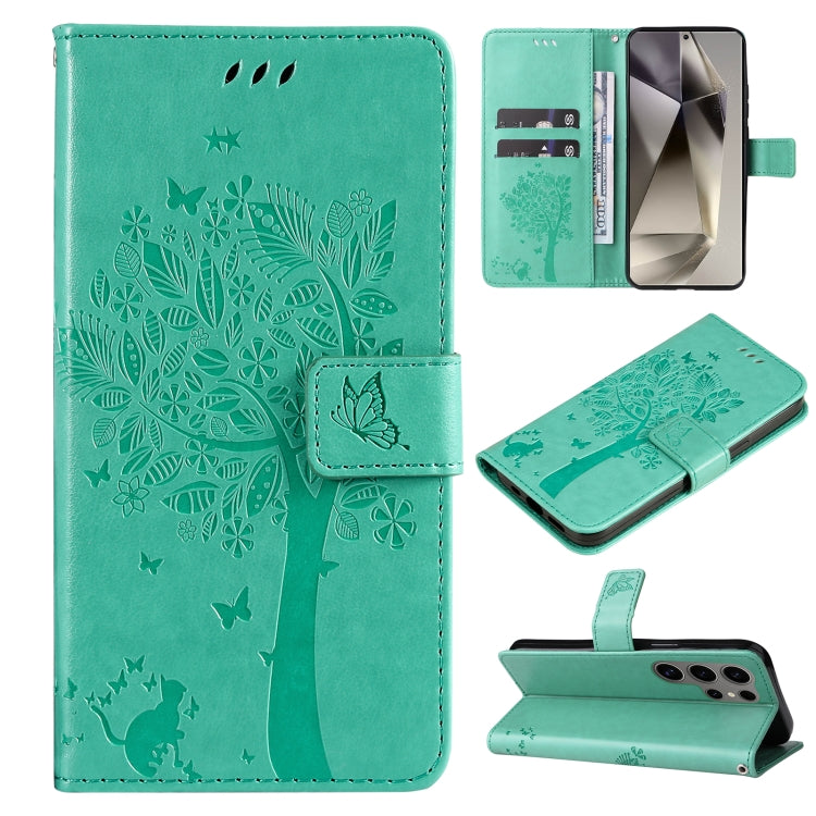 Tree & Cat Embossed Pattern Flip Leather Phone Case