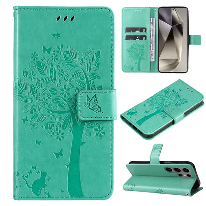 Tree & Cat Embossed Pattern Flip Leather Phone Case