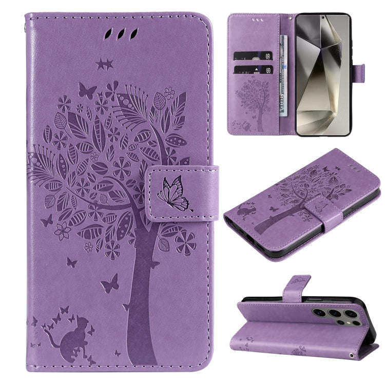Tree & Cat Embossed Pattern Flip Leather Phone Case