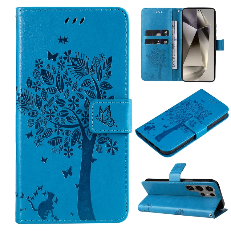 Tree & Cat Embossed Pattern Flip Leather Phone Case