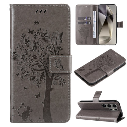 Tree & Cat Embossed Pattern Flip Leather Phone Case