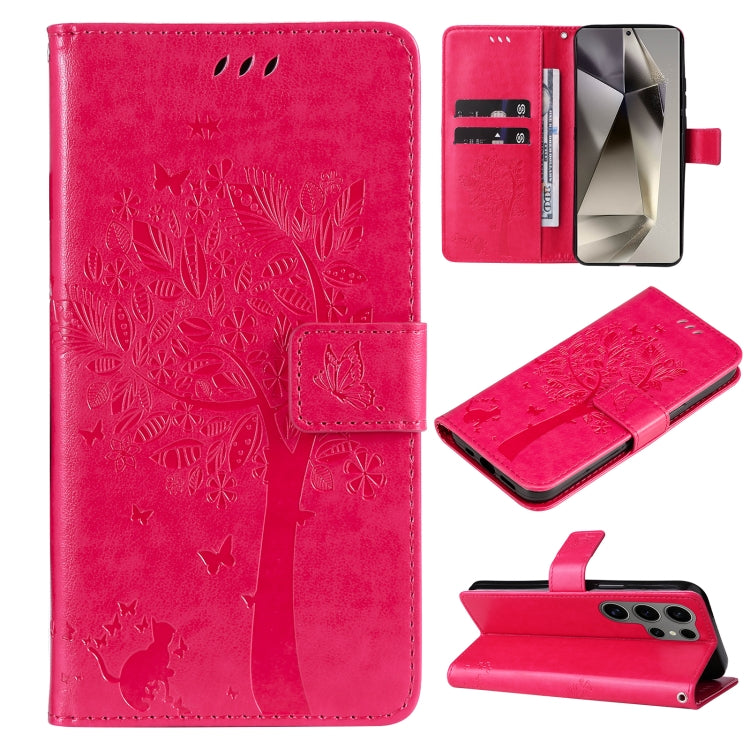 Tree & Cat Embossed Pattern Flip Leather Phone Case