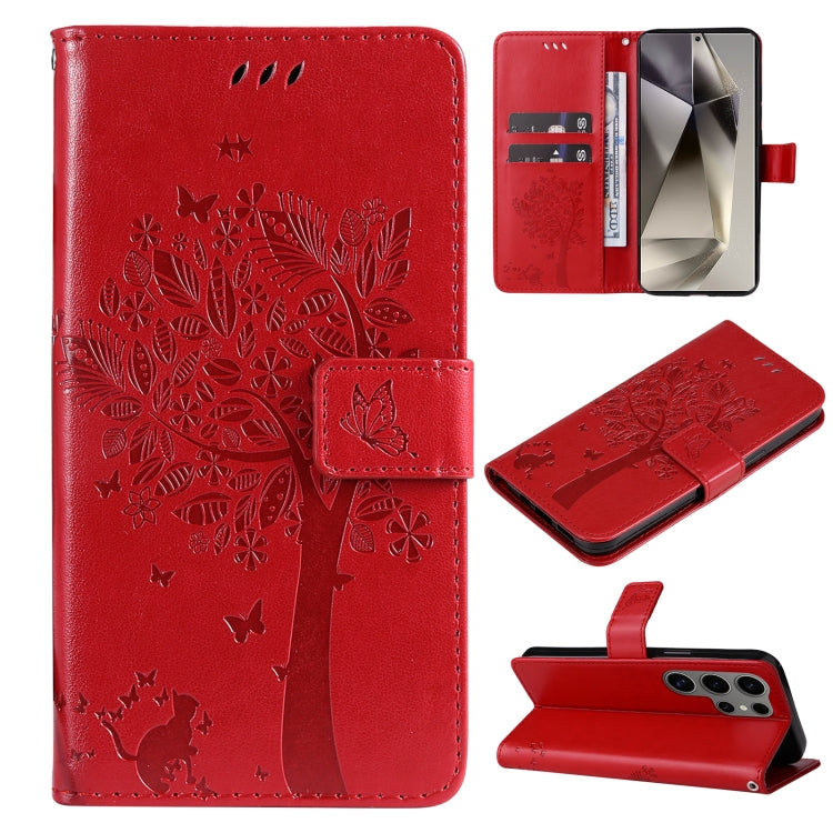 Tree & Cat Embossed Pattern Flip Leather Phone Case