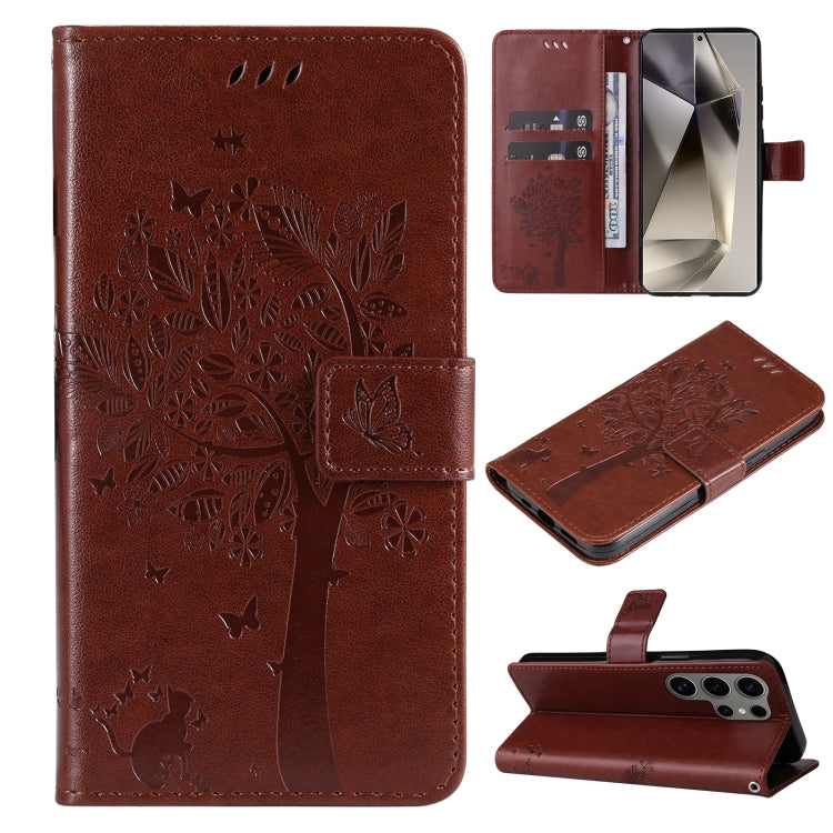 Tree & Cat Embossed Pattern Flip Leather Phone Case