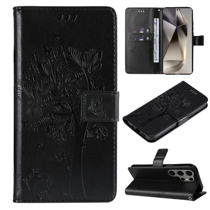 Tree & Cat Embossed Pattern Flip Leather Phone Case