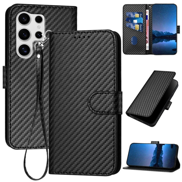 YX0070 Carbon Fiber Buckle Leather Phone Case with Lanyard