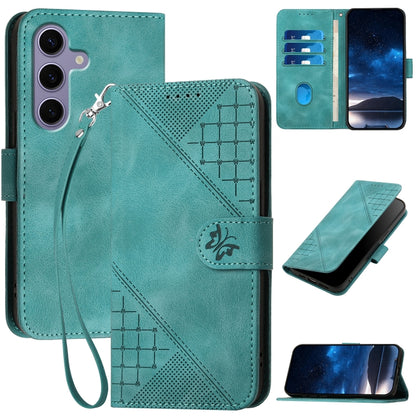 Grid Butterfly Embossed Pattern Leather Phone Case with Lanyard