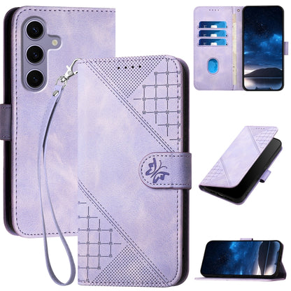 Grid Butterfly Embossed Pattern Leather Phone Case with Lanyard