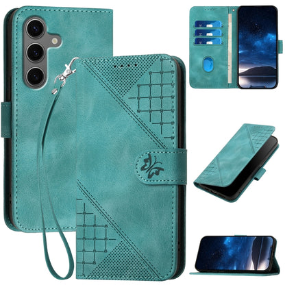 Grid Butterfly Embossed Pattern Leather Phone Case with Lanyard