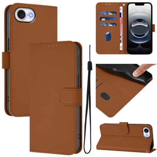 Skin Feel Solid Color Leather Phone Case with Lanyard