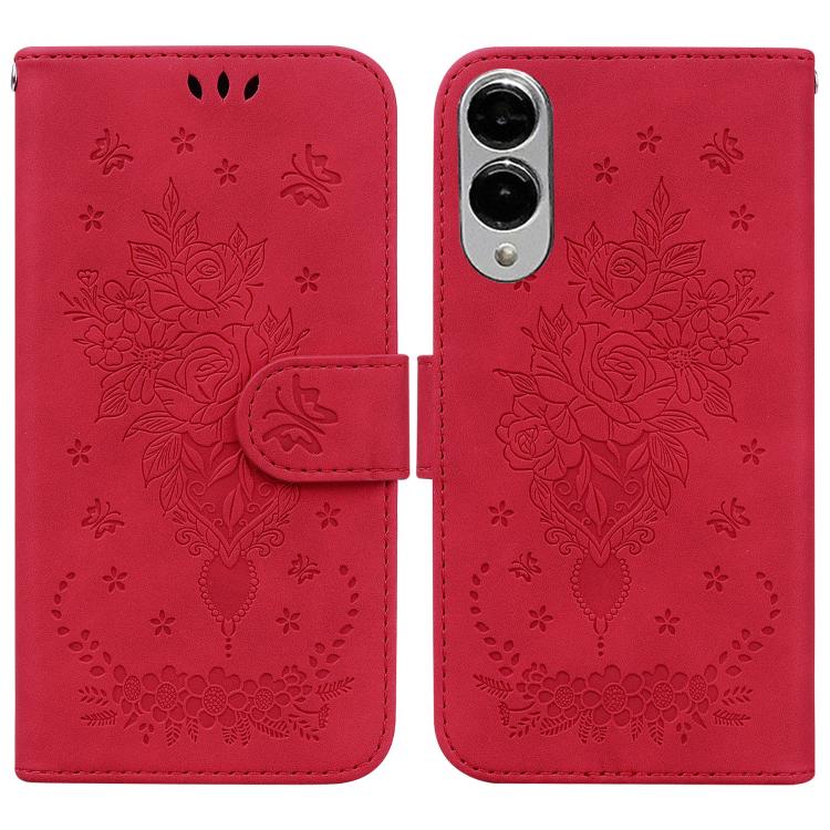 Butterfly Rose Embossed Leather Phone Case