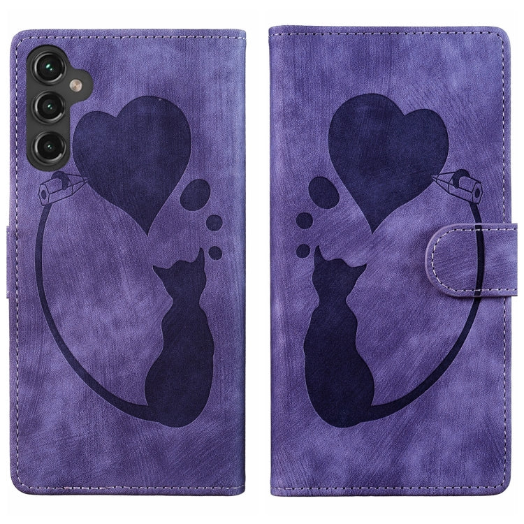 Pen Heart Cat Embossed Leather Phone Case