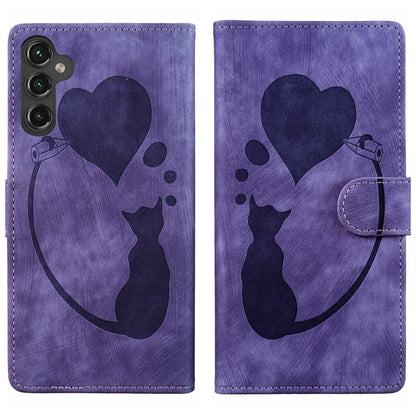 Pen Heart Cat Embossed Leather Phone Case