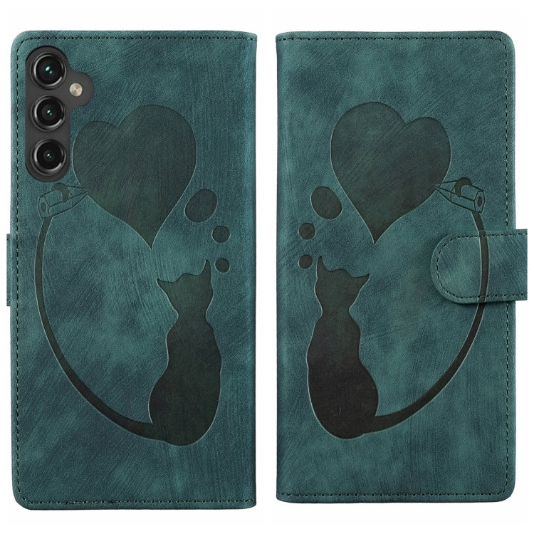 Pen Heart Cat Embossed Leather Phone Case