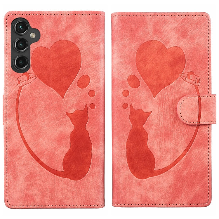 Pen Heart Cat Embossed Leather Phone Case