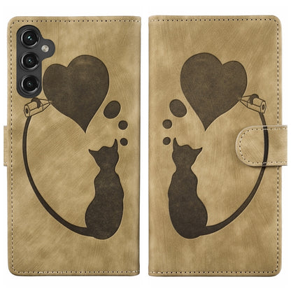Pen Heart Cat Embossed Leather Phone Case