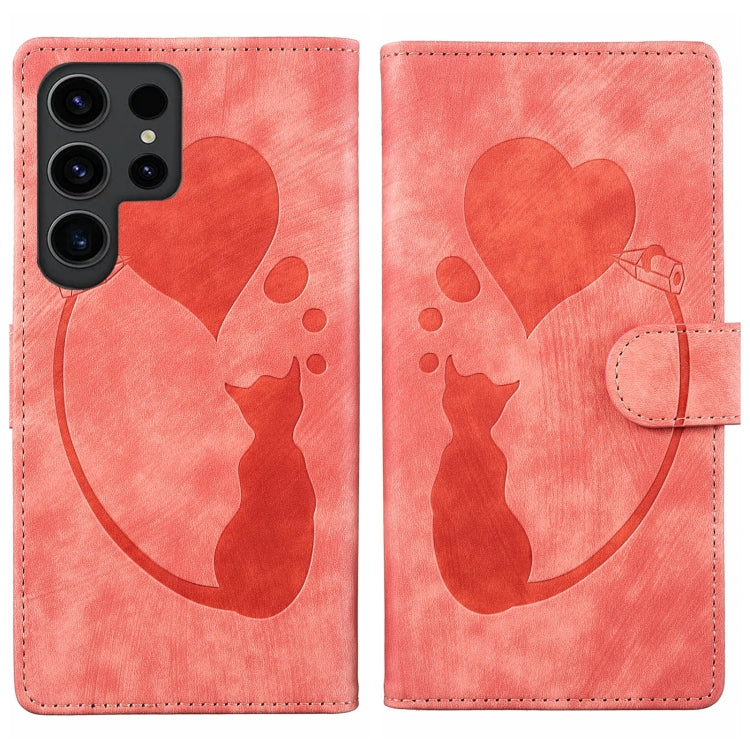 Pen Heart Cat Embossed Leather Phone Case