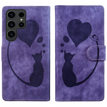 Pen Heart Cat Embossed Leather Phone Case