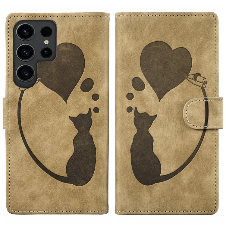 Pen Heart Cat Embossed Leather Phone Case