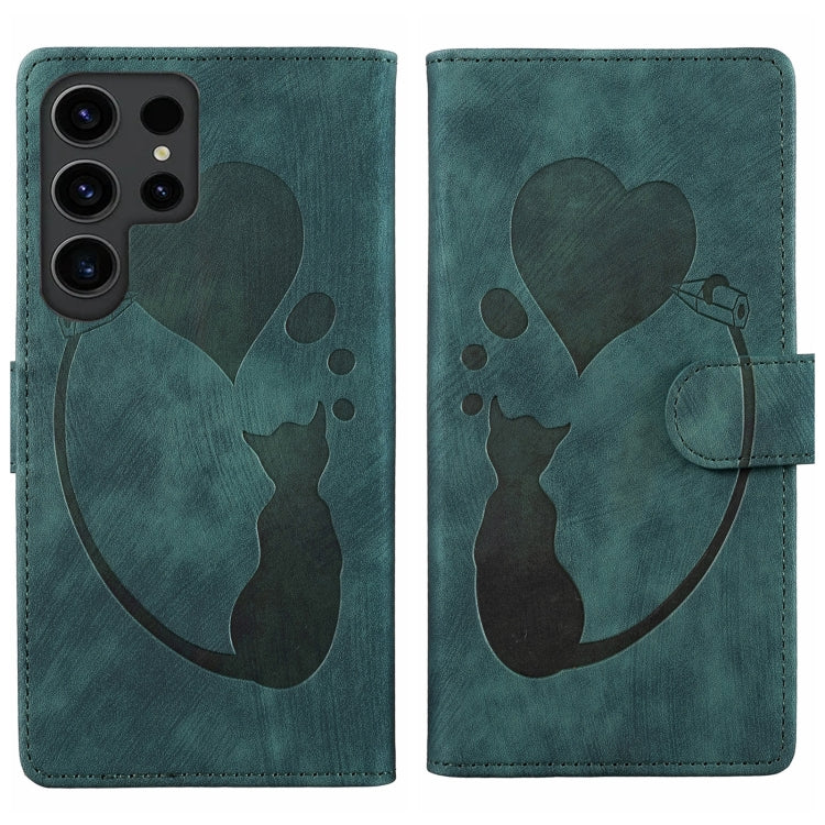 Pen Heart Cat Embossed Leather Phone Case