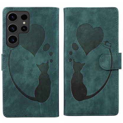 Pen Heart Cat Embossed Leather Phone Case