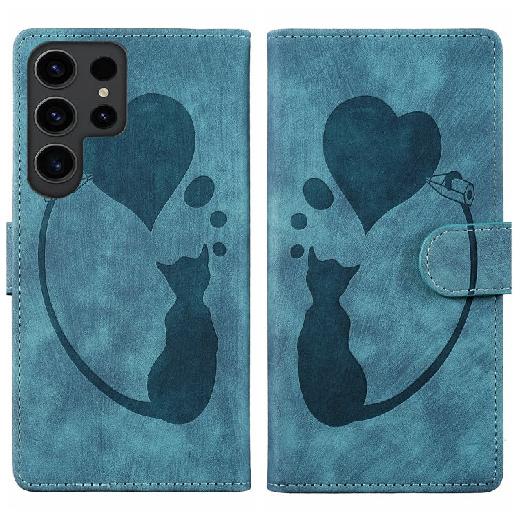 Pen Heart Cat Embossed Leather Phone Case