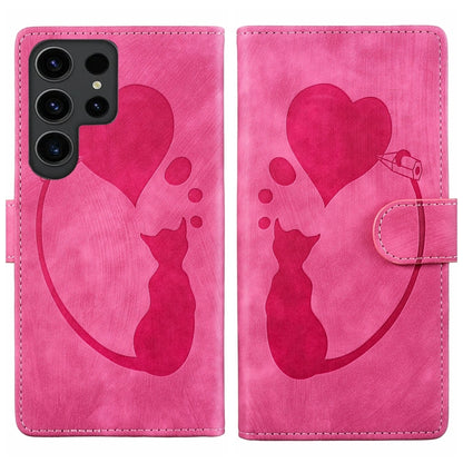 Pen Heart Cat Embossed Leather Phone Case