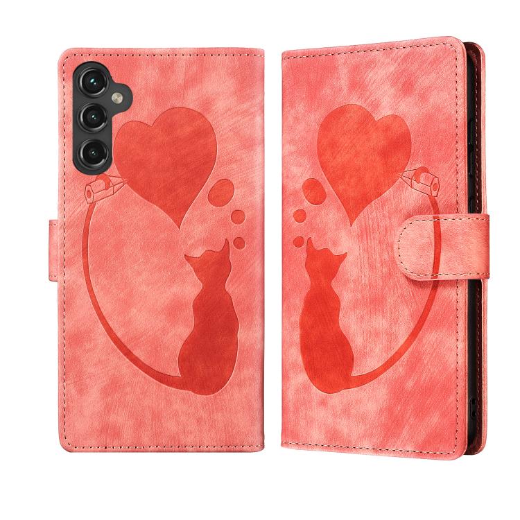 Pen Heart Cat Embossed Leather Phone Case