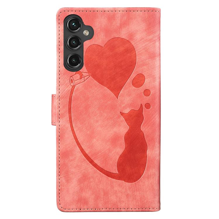 Pen Heart Cat Embossed Leather Phone Case
