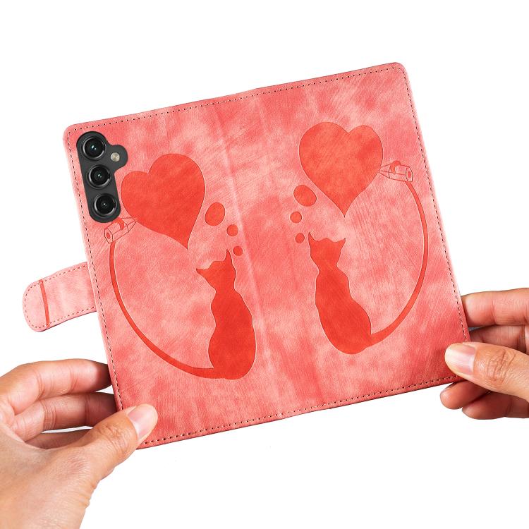 Pen Heart Cat Embossed Leather Phone Case