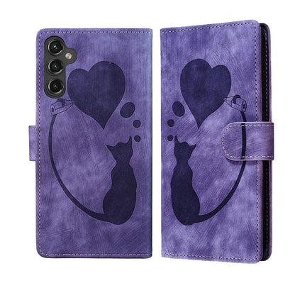 Pen Heart Cat Embossed Leather Phone Case