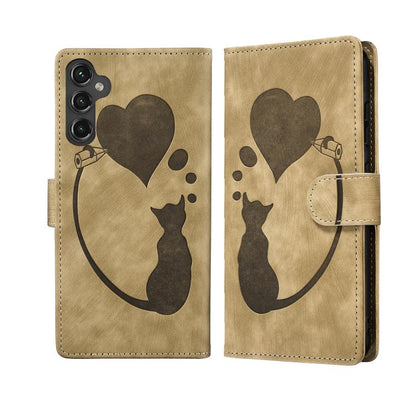 Pen Heart Cat Embossed Leather Phone Case