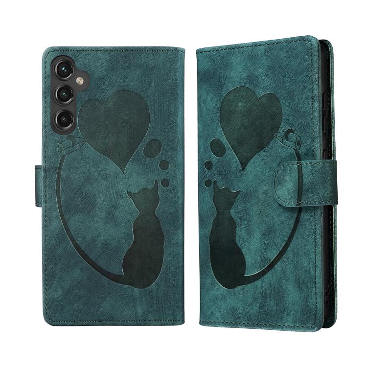 Pen Heart Cat Embossed Leather Phone Case