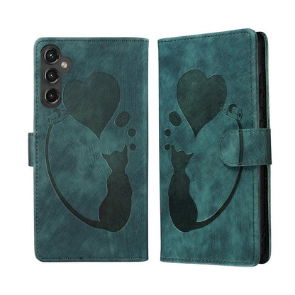 Pen Heart Cat Embossed Leather Phone Case