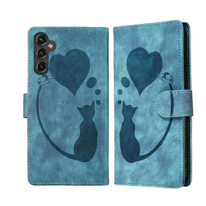 Pen Heart Cat Embossed Leather Phone Case