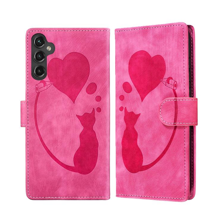 Pen Heart Cat Embossed Leather Phone Case