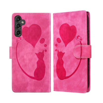 Pen Heart Cat Embossed Leather Phone Case