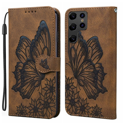 Retro Skin Feel Butterflies Embossing Horizontal Flip Leather Phone Case