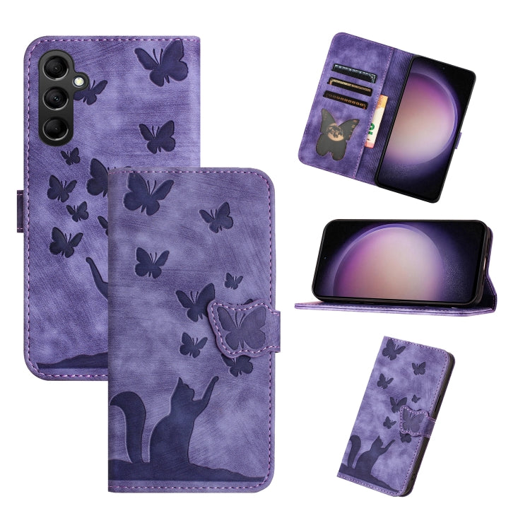Butterfly Cat Embossing Flip Leather Phone Case