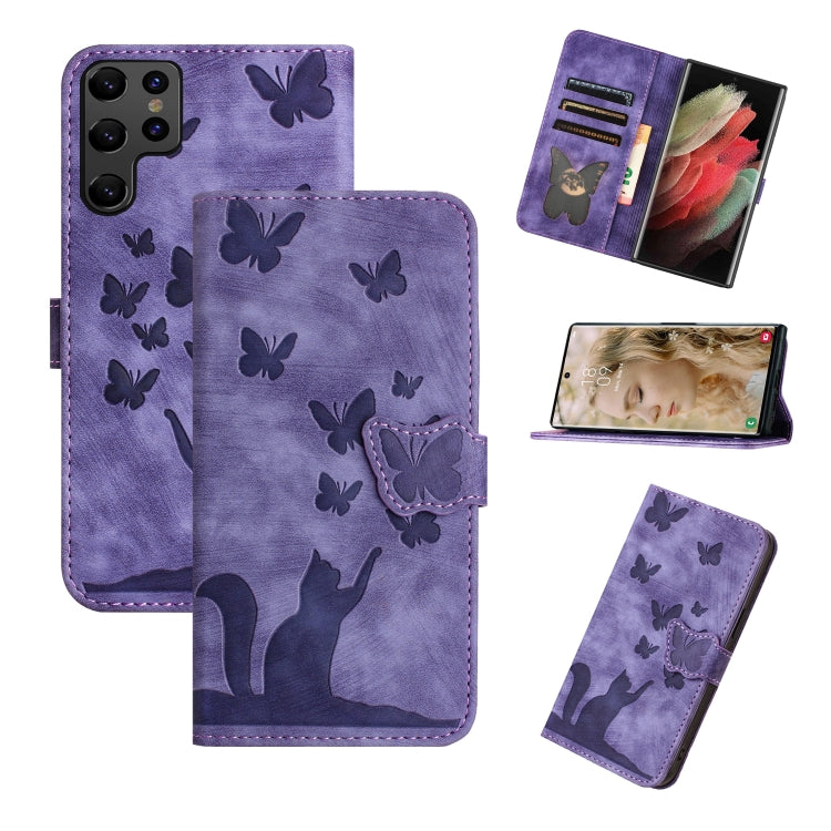 Butterfly Cat Embossing Flip Leather Phone Case