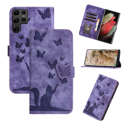 Butterfly Cat Embossing Flip Leather Phone Case