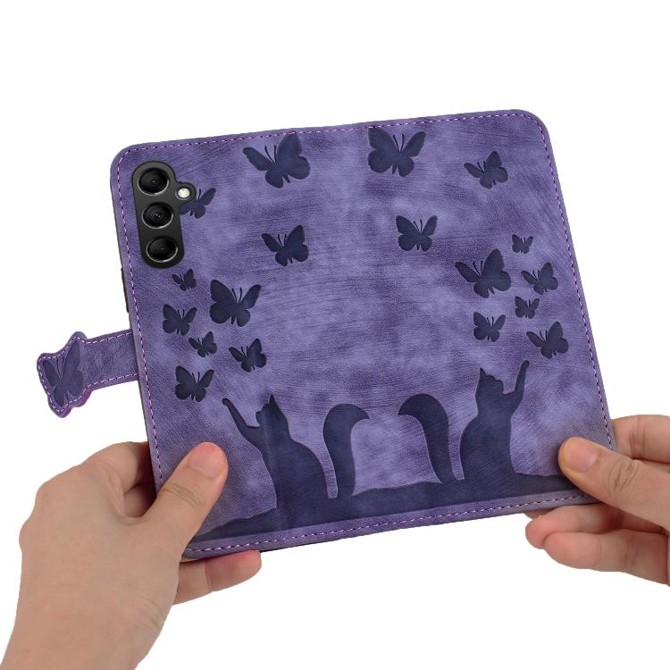 Butterfly Cat Embossing Flip Leather Phone Case