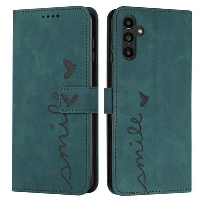 Skin Feel Heart Embossed Leather Phone Case with Long Lanyard
