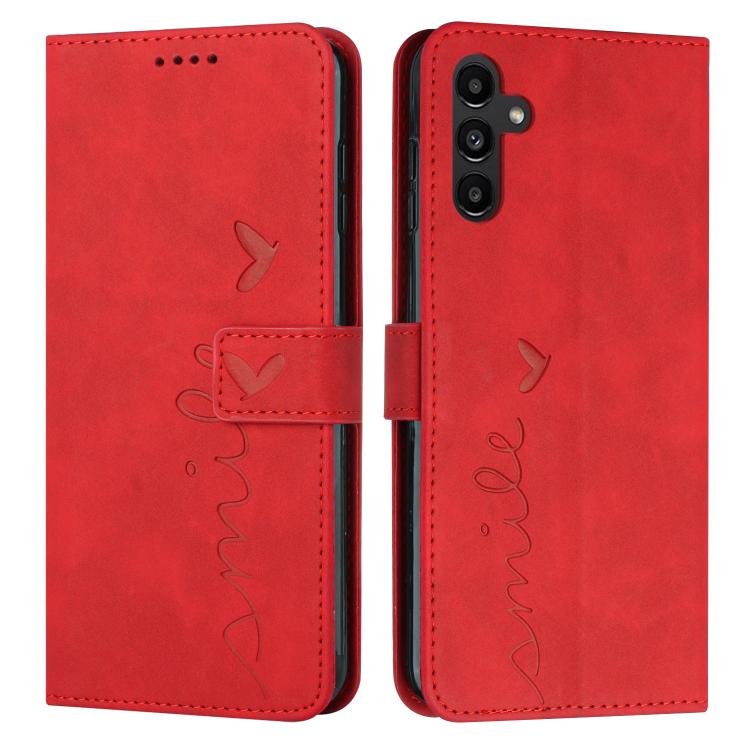 Skin Feel Heart Embossed Leather Phone Case with Long Lanyard