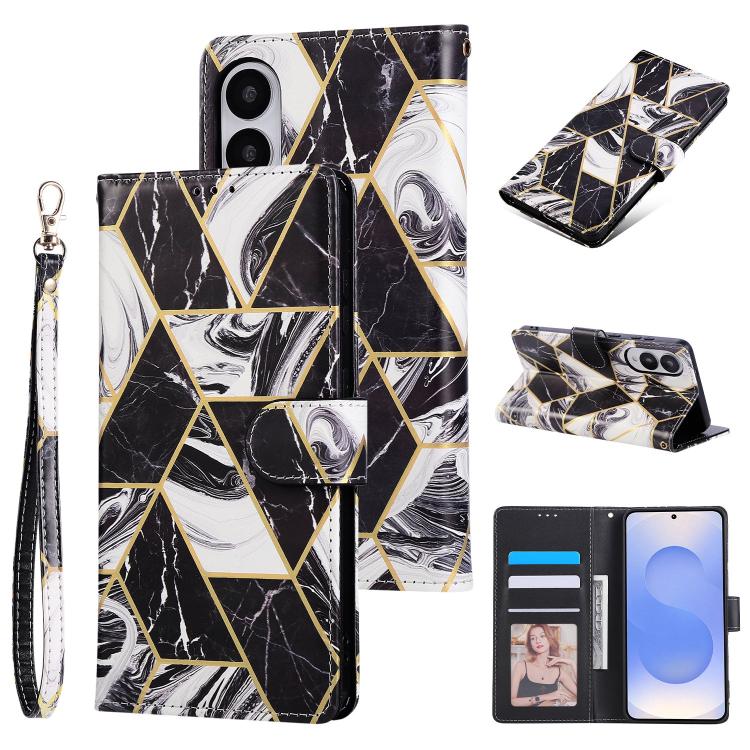 Marble Bronzing Stitching Leather Phone Case