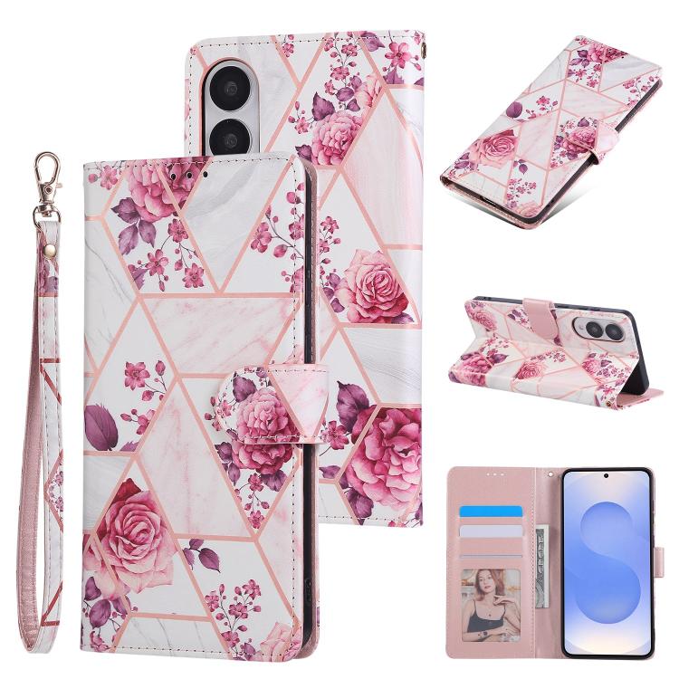 Marble Bronzing Stitching Leather Phone Case