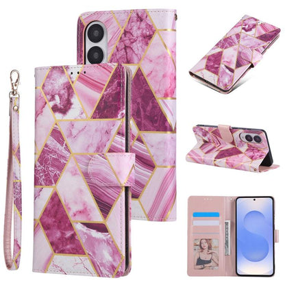 Marble Bronzing Stitching Leather Phone Case